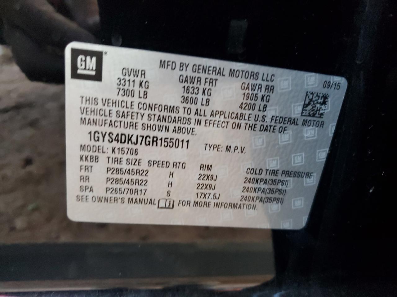 2016 Cadillac Escalade Platinum VIN: 1GYS4DKJ7GR155011 Lot: 90904415