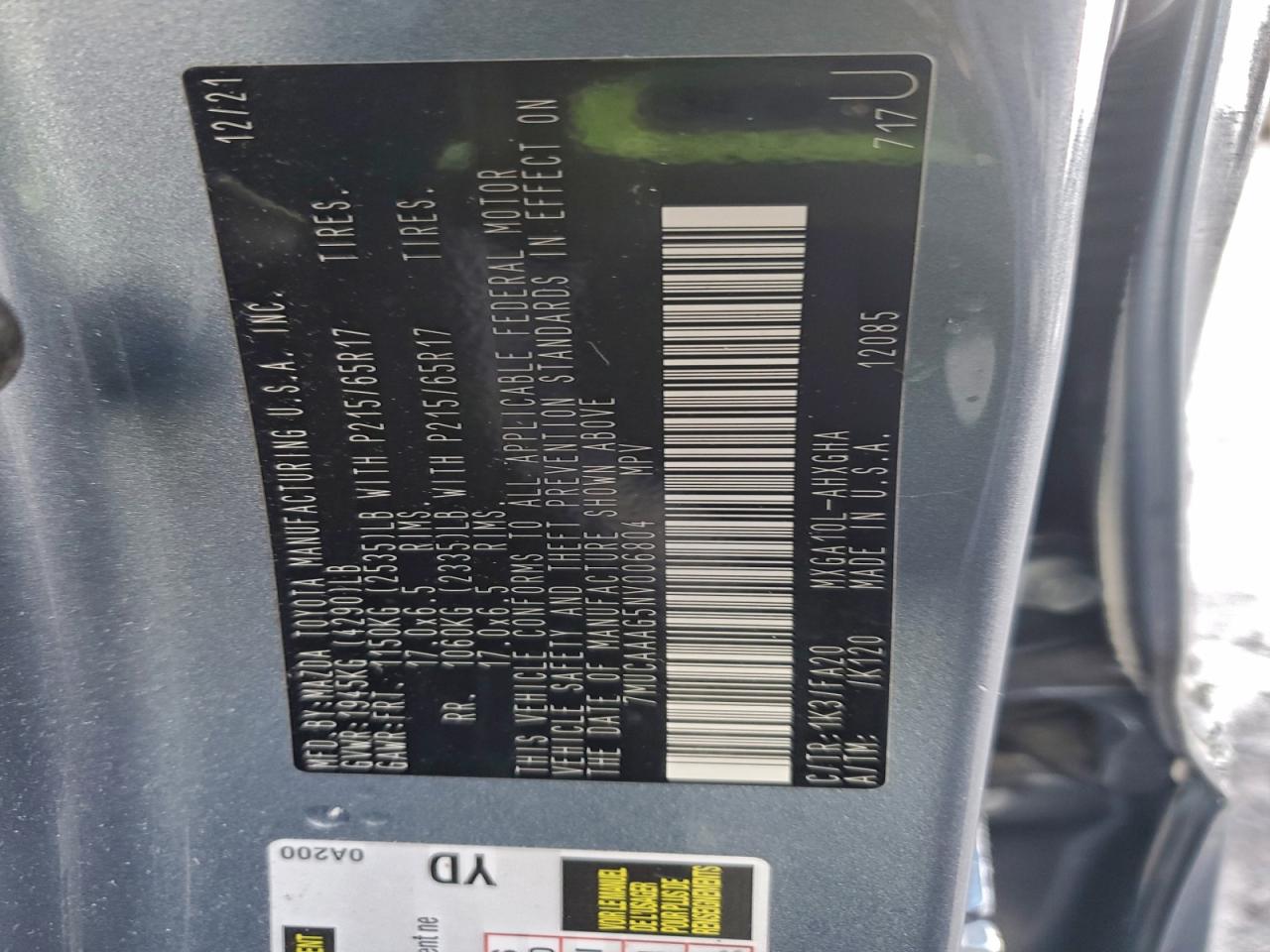 2022 Toyota Corolla Cross Le VIN: 7MUCAAAG5NV006804 Lot: 94550335