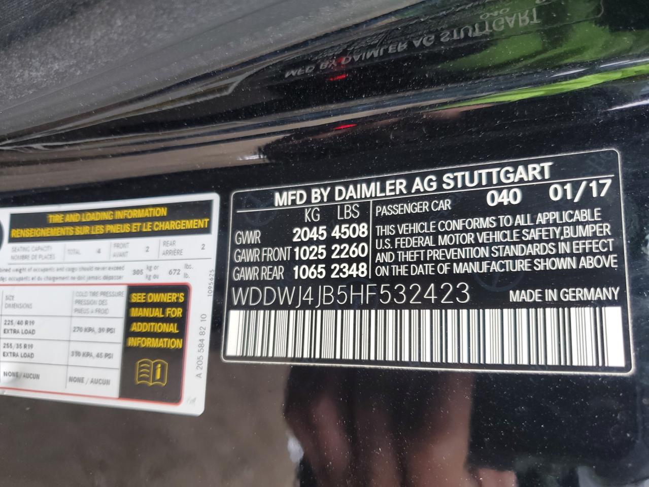 2017 Mercedes-Benz C 300 VIN: WDDWJ4JB5HF532423 Lot: 93808825