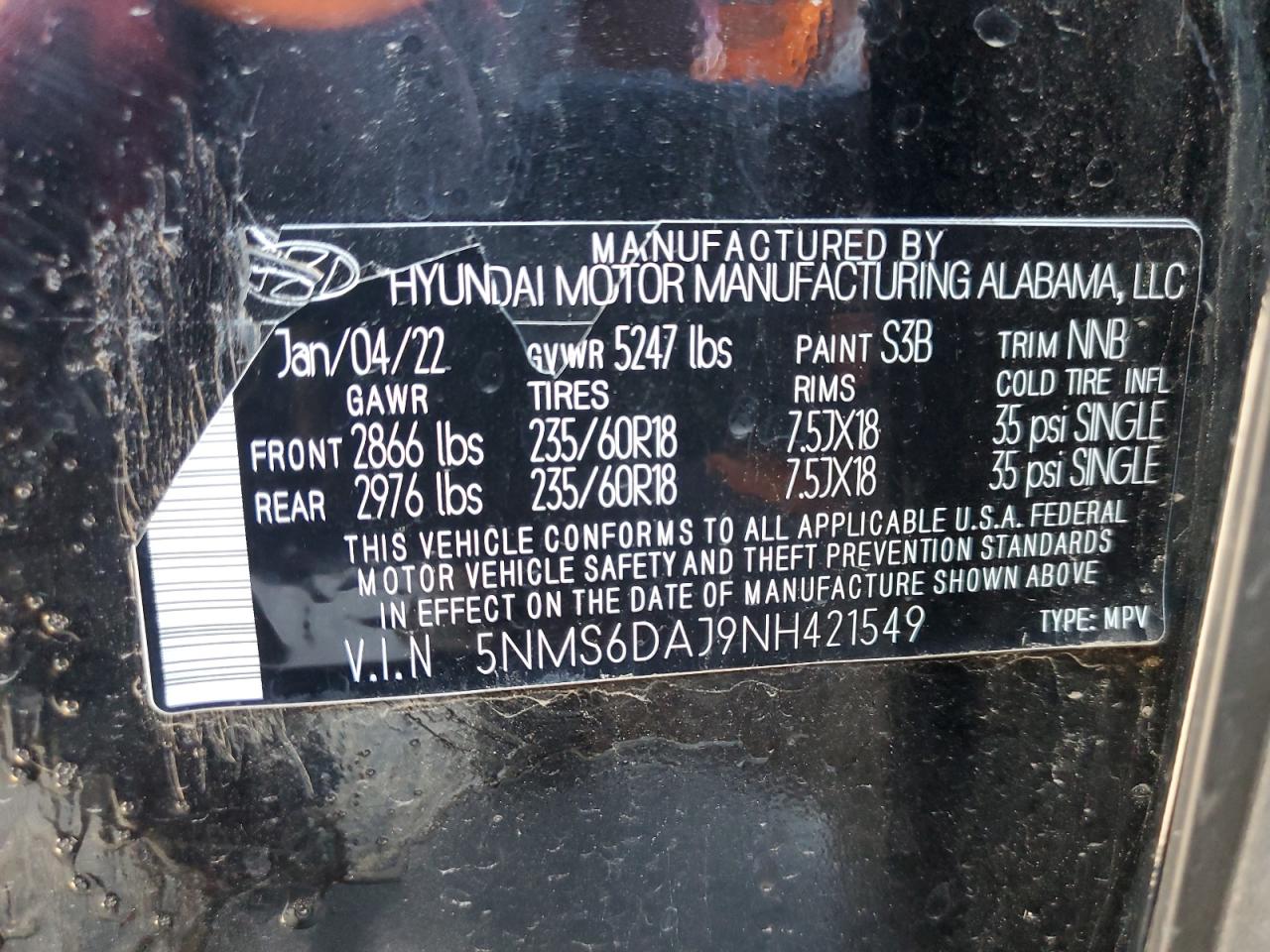 2022 Hyundai Santa Fe Sel VIN: 5NMS6DAJ9NH421549 Lot: 92903415