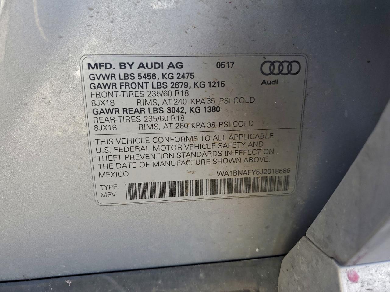 2018 Audi Q5 Premium Plus VIN: WA1BNAFY5J2018586 Lot: 93486055