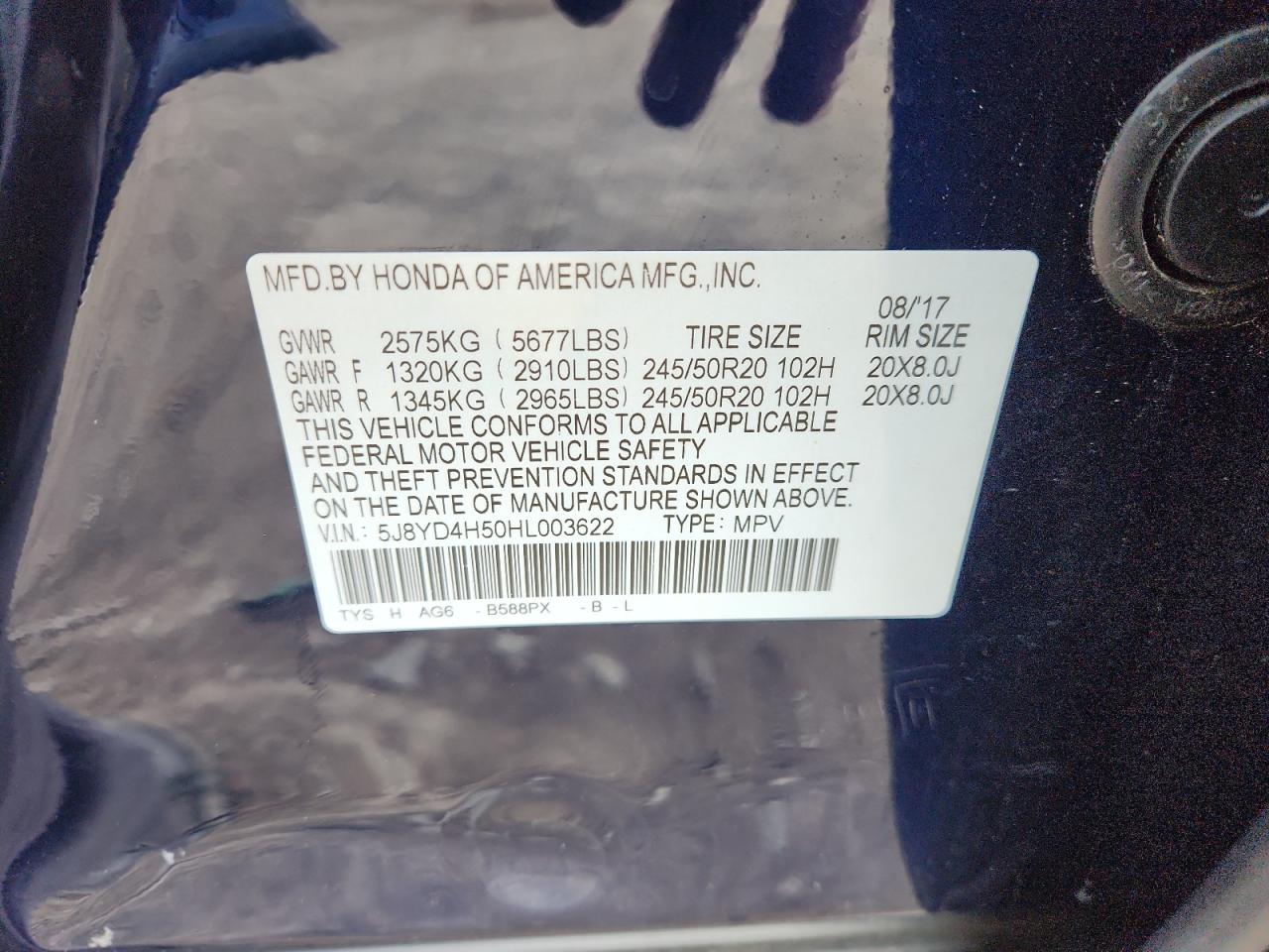 2017 Acura Mdx Technology VIN: 5J8YD4H50HL003622 Lot: 92526315