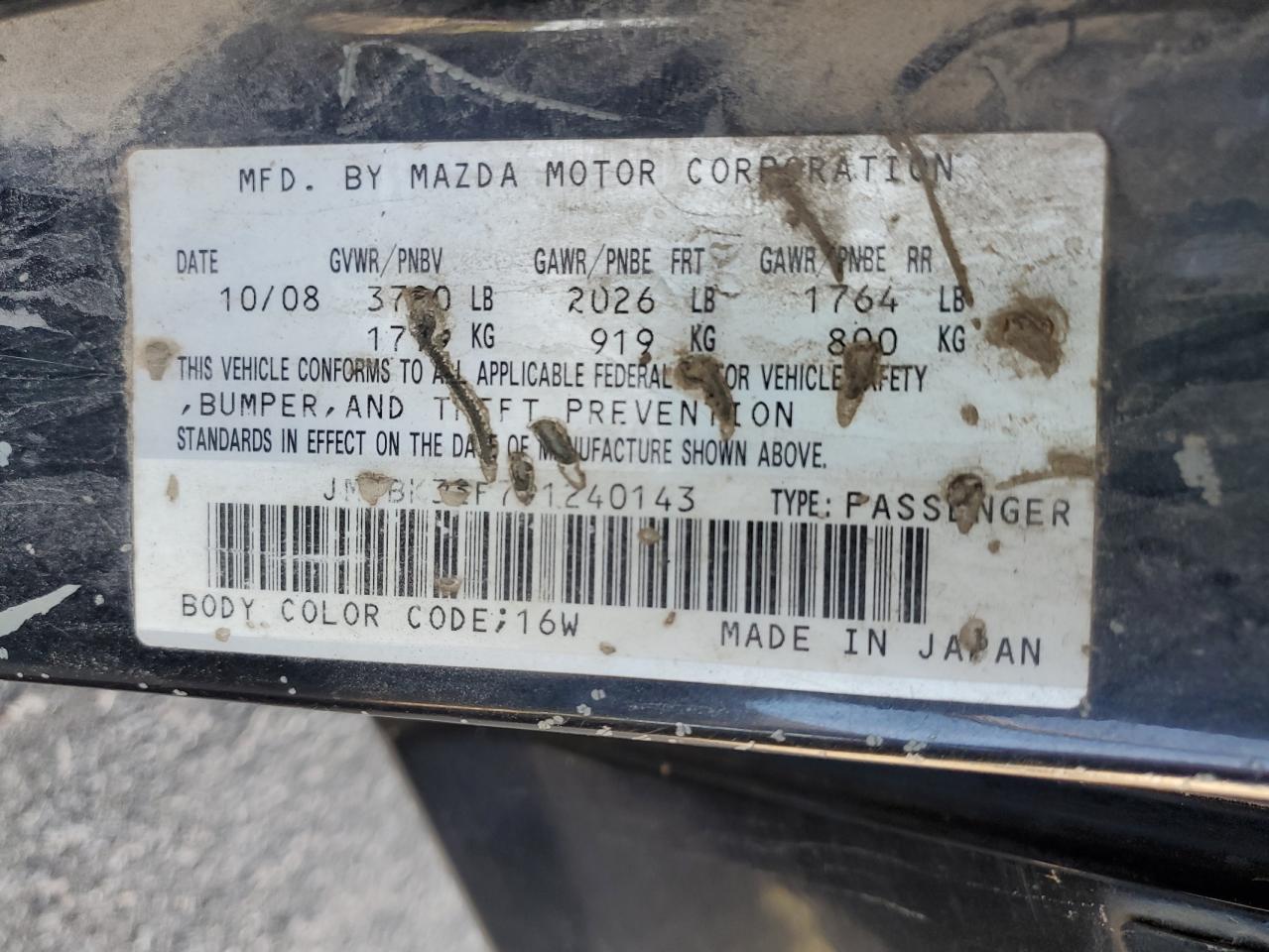 2009 Mazda 3 I VIN: JM1BK32F791240143 Lot: 92155505