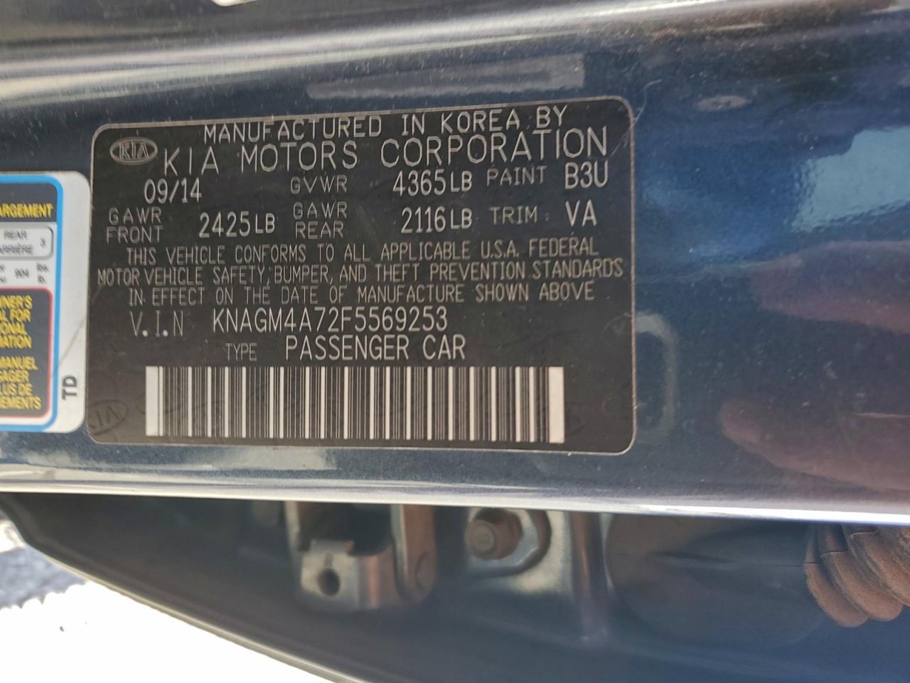 2015 Kia Optima Lx VIN: KNAGM4A72F5569253 Lot: 94257715