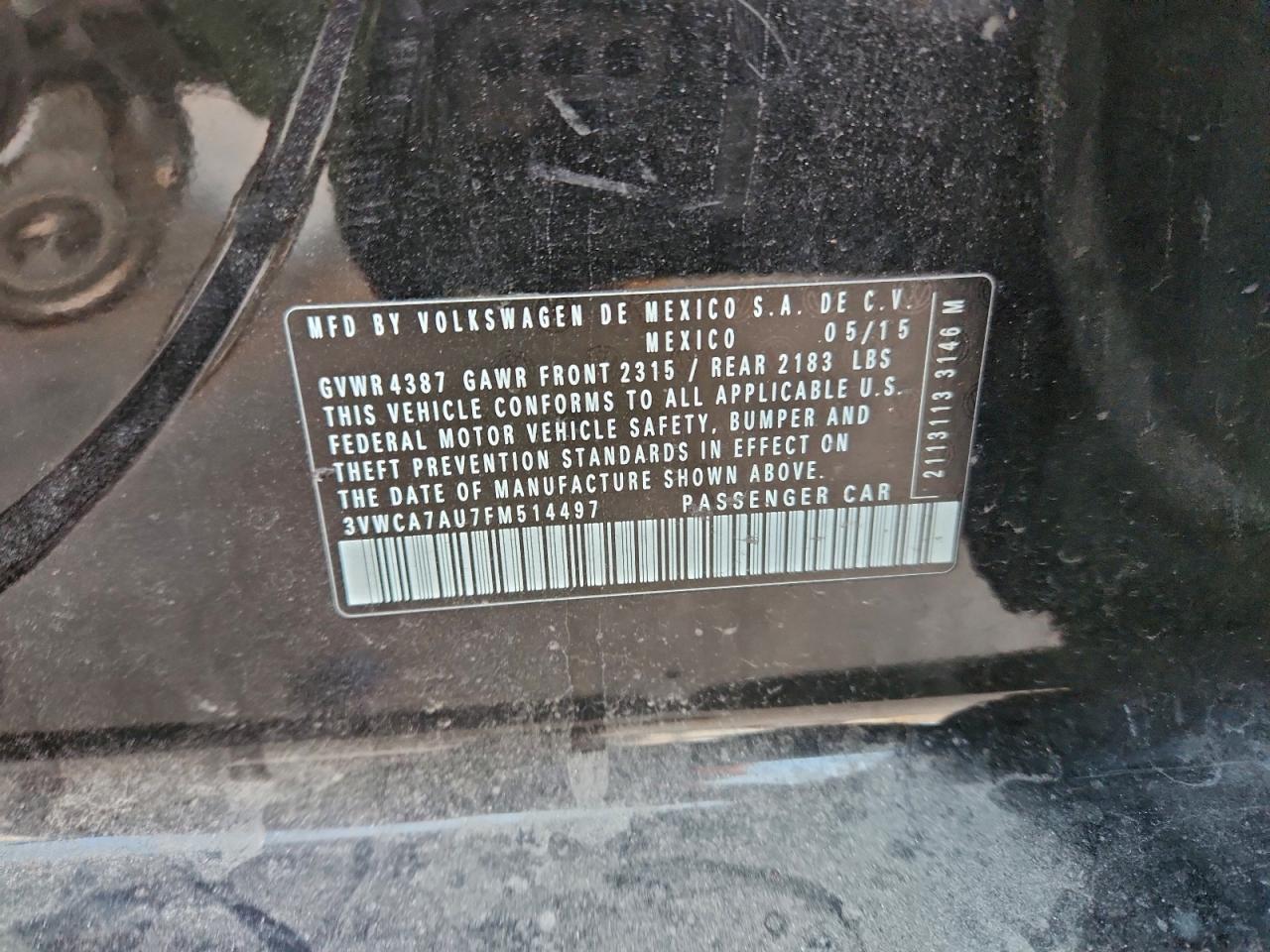 2015 Volkswagen Golf Sportwagen Tdi S VIN: 3VWCA7AU7FM514497 Lot: 93308985