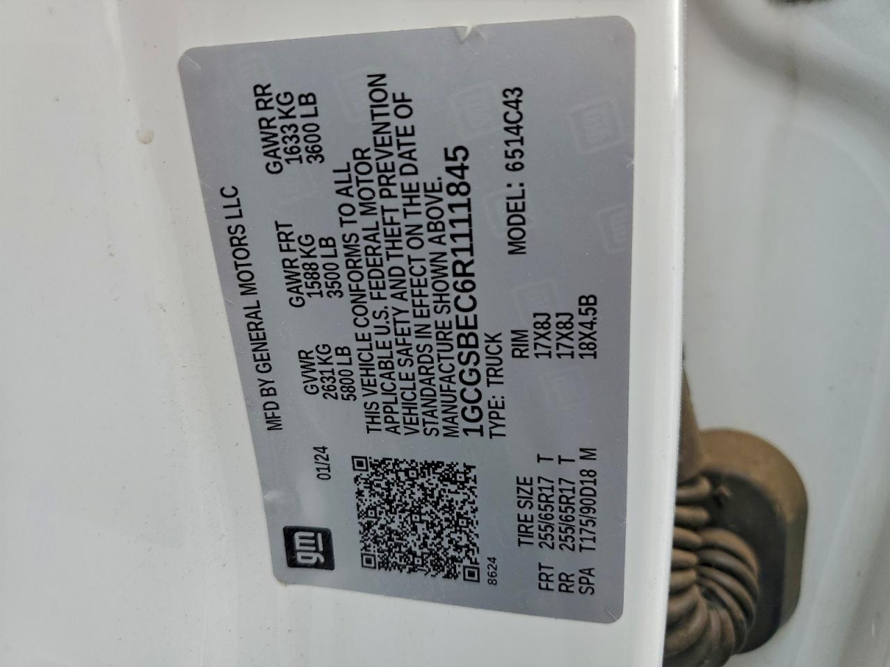 2024 Chevrolet Colorado VIN: 1GCGSBEC6R1111845 Lot: 93916235