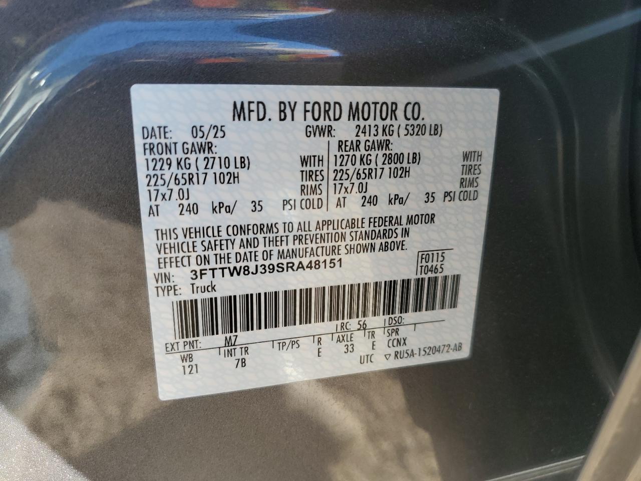 2025 Ford Maverick Xlt VIN: 3FTTW8J39SRA48151 Lot: 92450965