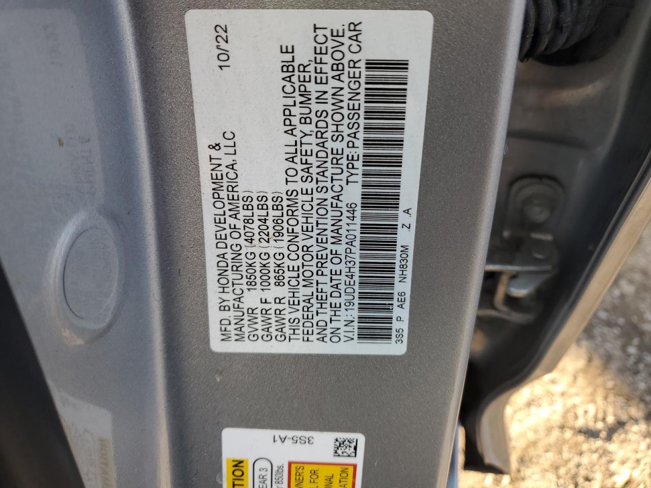 2023 Acura Integra A-Spec VIN: 19UDE4H37PA011446 Lot: 91887535