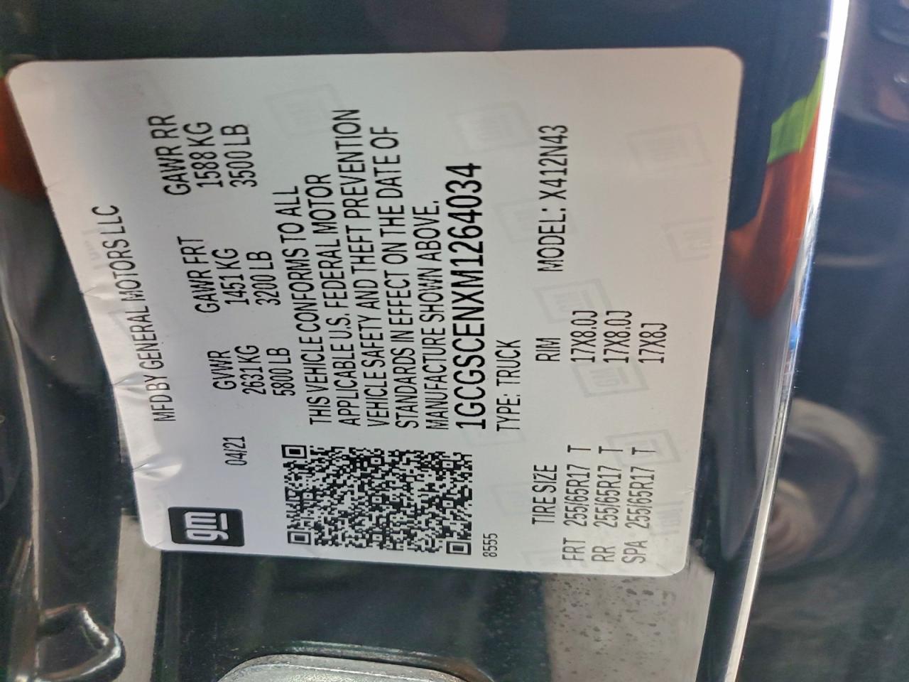 2021 Chevrolet Colorado Lt VIN: 1GCGSCENXM1264034 Lot: 94089155