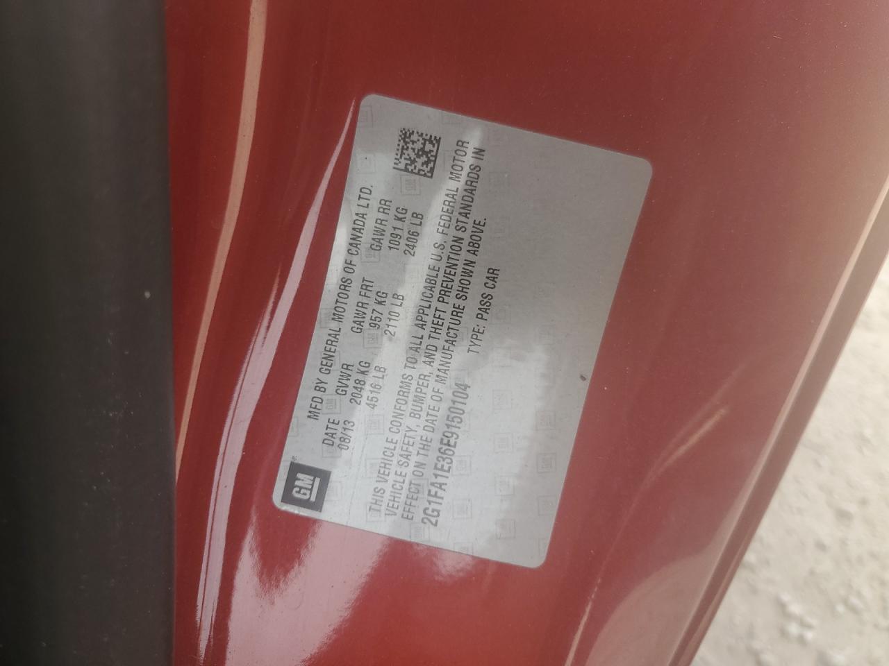 2014 Chevrolet Camaro Ls VIN: 2G1FA1E36E9150104 Lot: 92379825