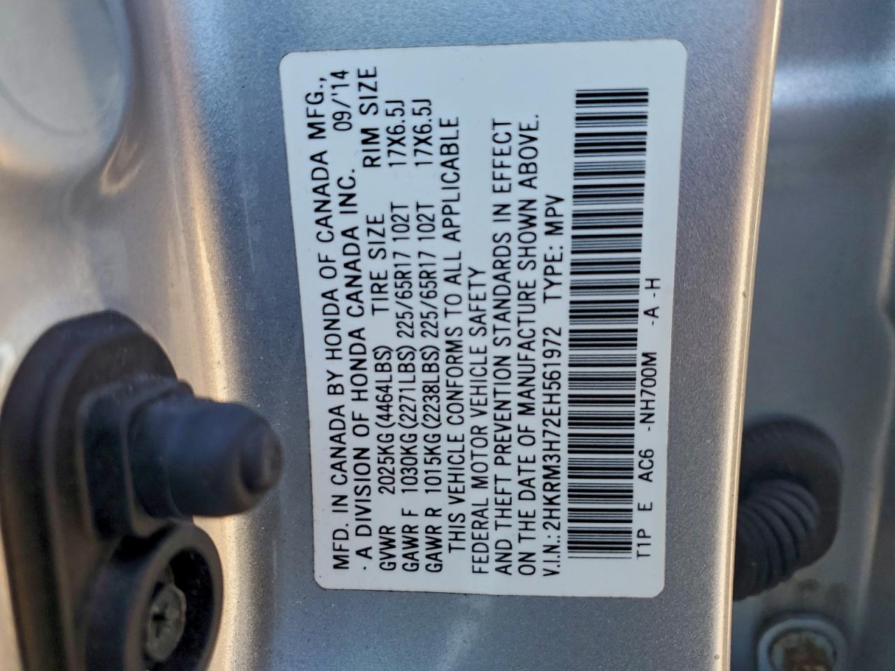 2014 Honda Cr-V Exl VIN: 2HKRM3H72EH561972 Lot: 94376635