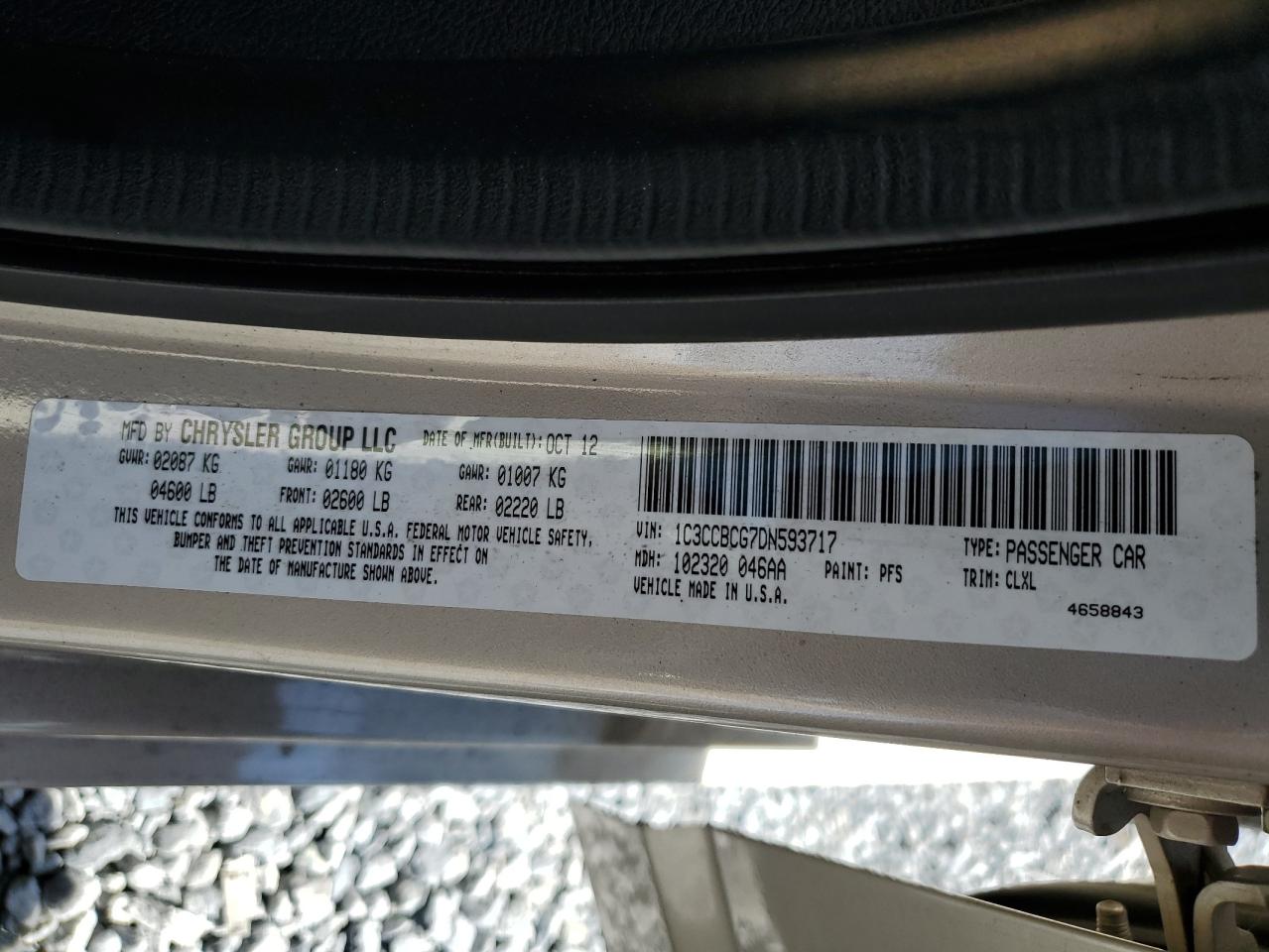 2013 Chrysler 200 Limited VIN: 1C3CCBCG7DN593717 Lot: 93468305