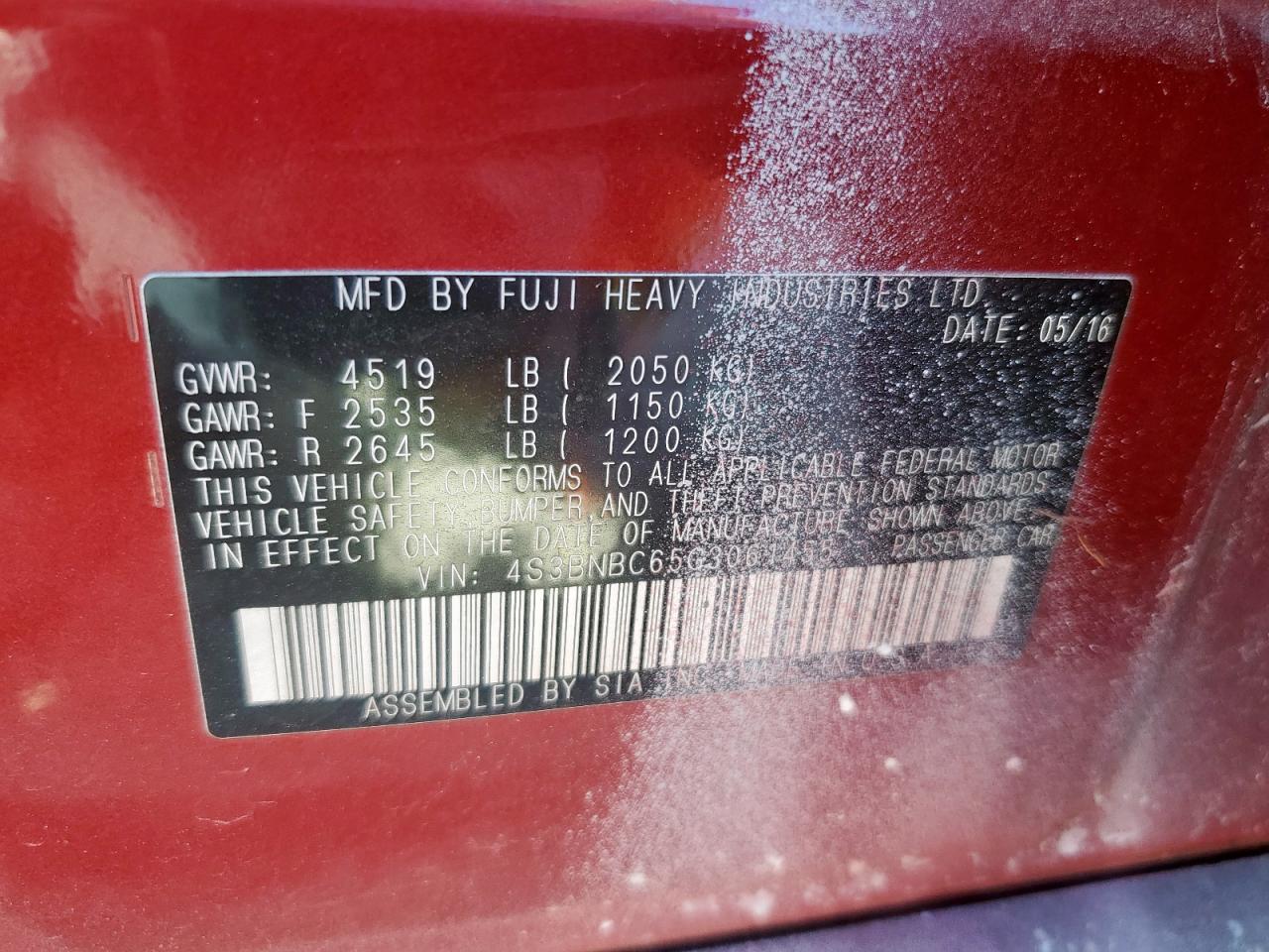 2016 Subaru Legacy 2.5I Premium VIN: 4S3BNBC65G3061455 Lot: 91270255