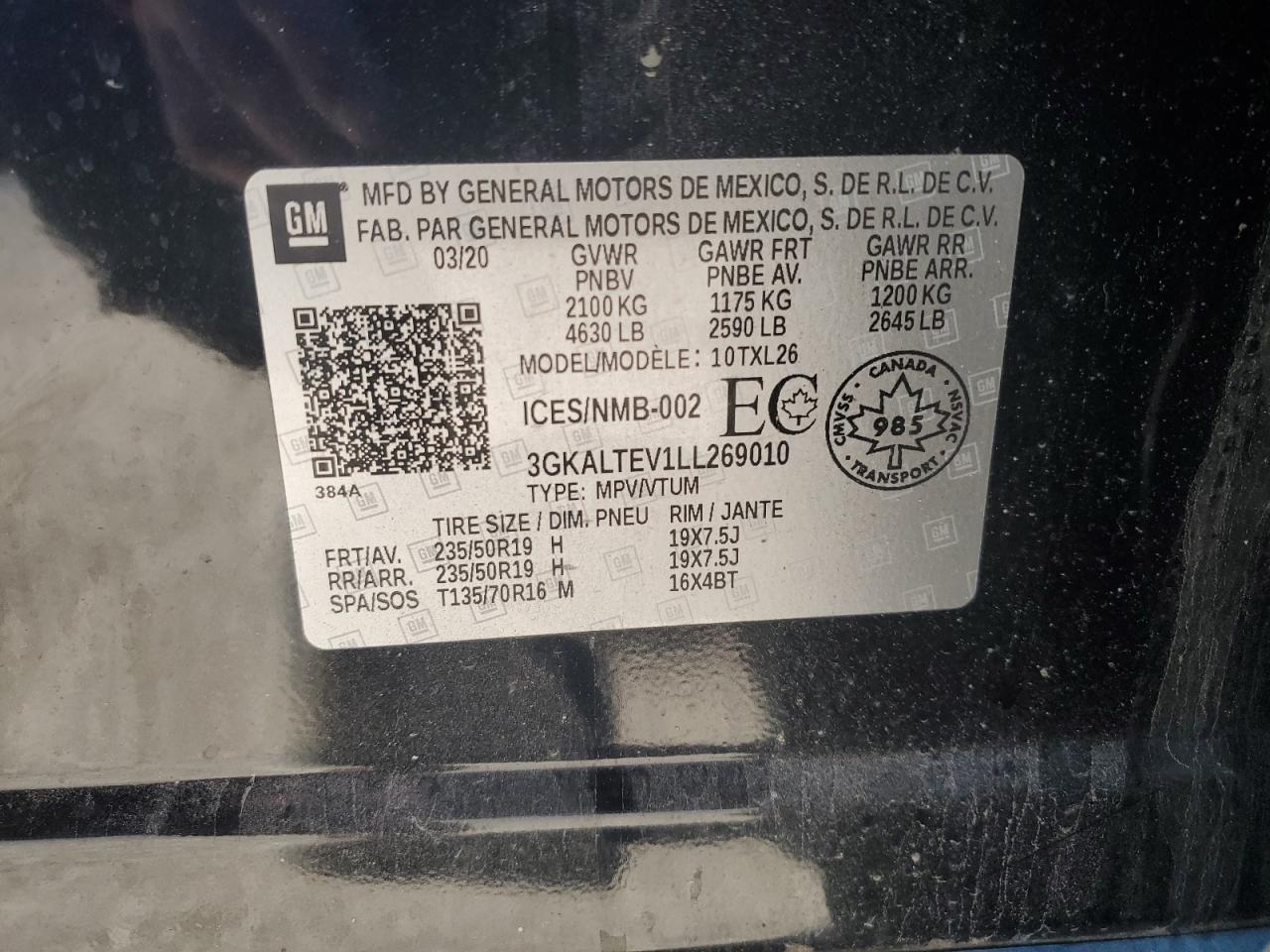 2020 GMC Terrain Sle VIN: 3GKALTEV1LL269010 Lot: 92368315