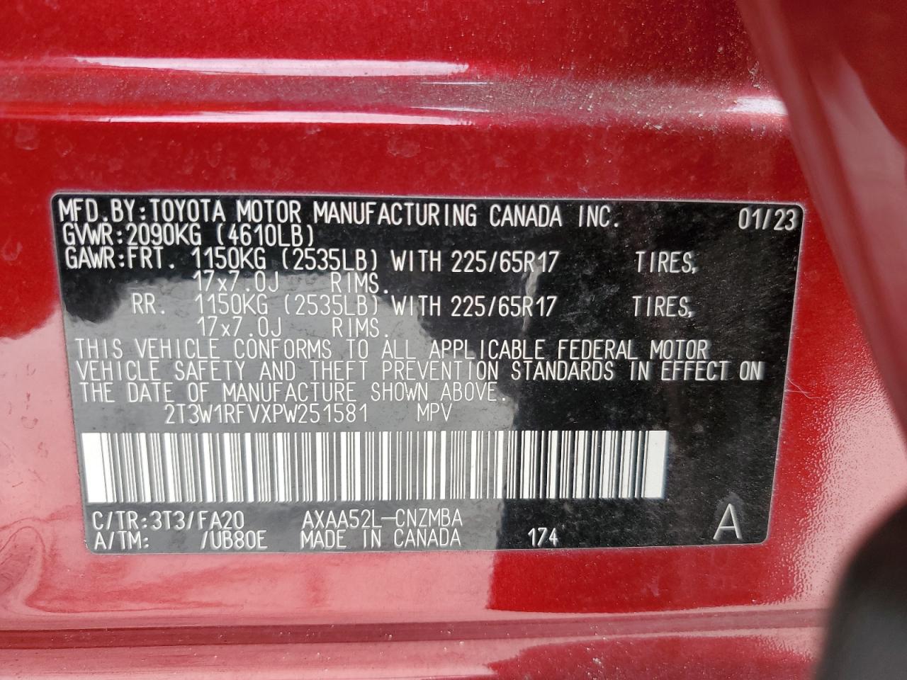 2023 Toyota Rav4 Xle VIN: 2T3W1RFVXPW251581 Lot: 91288035