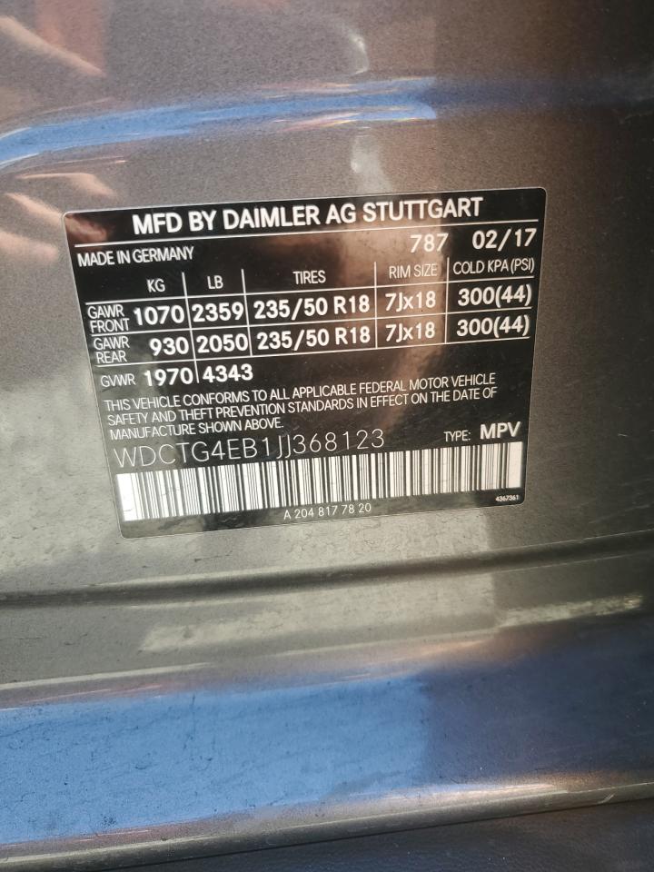 2018 Mercedes-Benz Gla 250 VIN: WDCTG4EB1JJ368123 Lot: 93092825