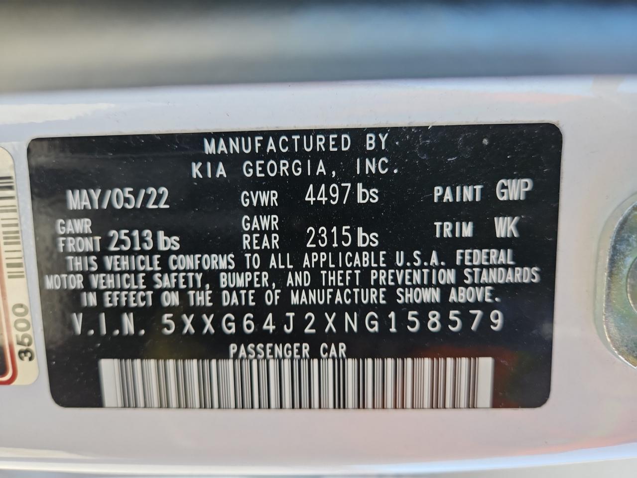 2022 Kia K5 Gt Line VIN: 5XXG64J2XNG158579 Lot: 91245975