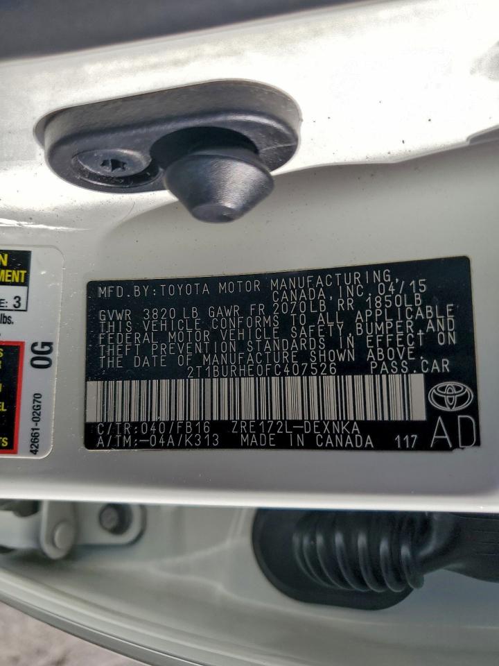 2015 Toyota Corolla L VIN: 2T1BURHE0FC407526 Lot: 94803155