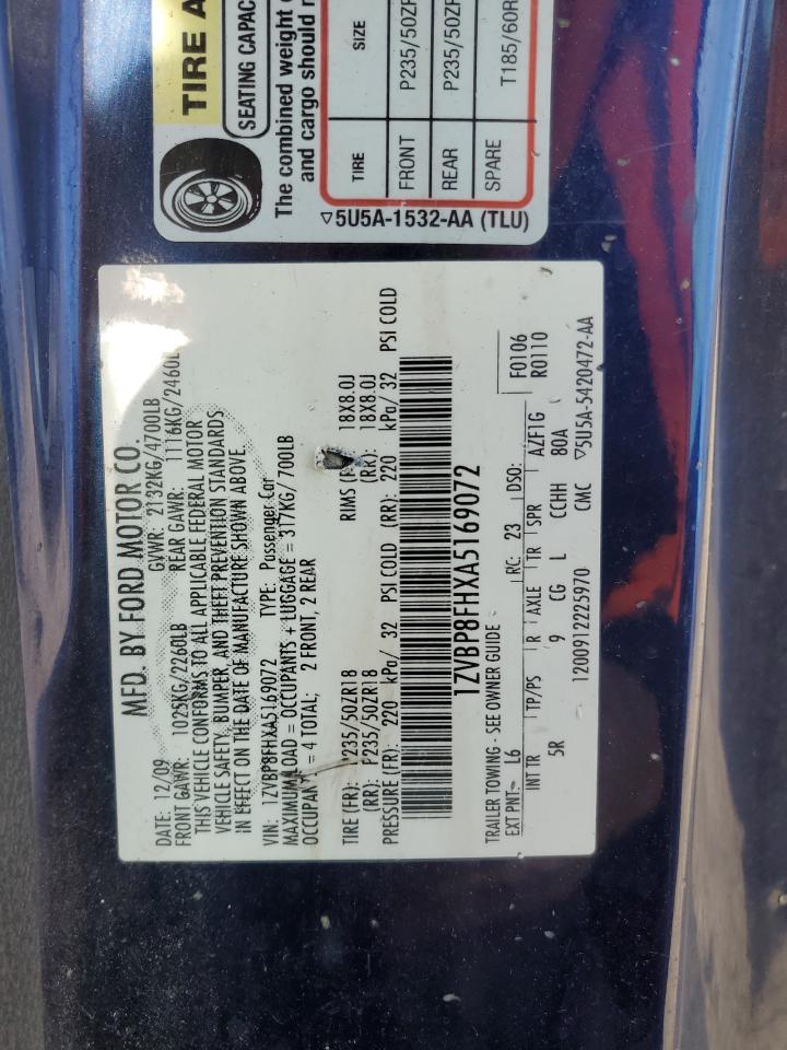 2010 Ford Mustang Gt VIN: 1ZVBP8FHXA5169072 Lot: 91595965