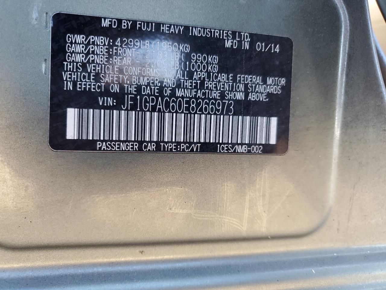 2014 Subaru Impreza Premium VIN: JF1GPAC60E8266973 Lot: 93568065