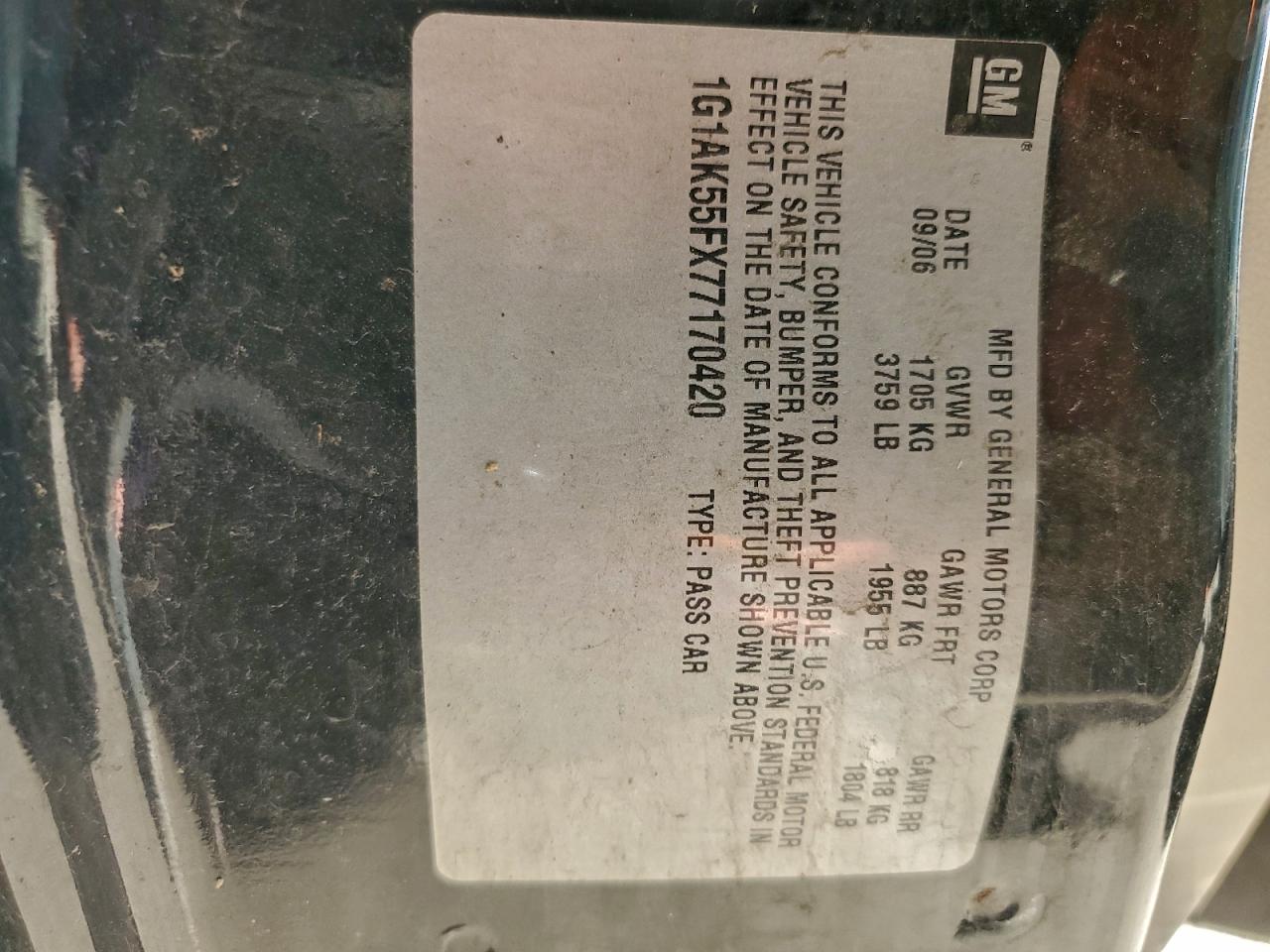 2007 Chevrolet Cobalt Ls VIN: 1G1AK55FX77170420 Lot: 93484185