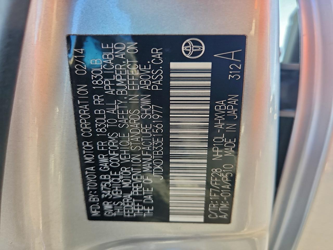 2014 Toyota Prius C VIN: JTDKDTB33E1561977 Lot: 94078535