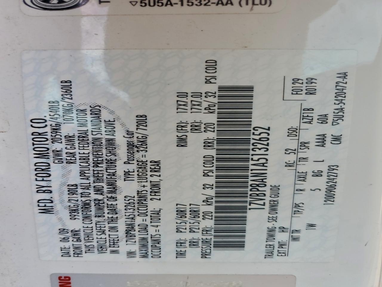 2010 Ford Mustang VIN: 1ZVBP8AN1A5132652 Lot: 93905845