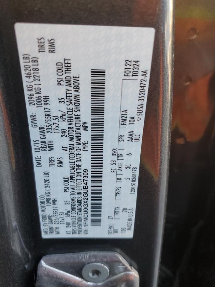 2016 Ford Escape Se VIN: 1FMCU0GX2GUB47309 Lot: 91512275