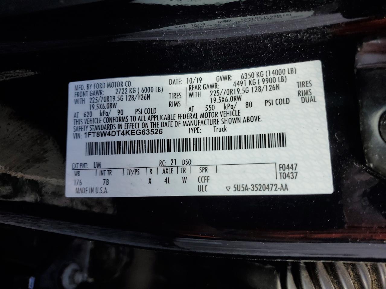 2019 Ford F450 Super Duty VIN: 1FT8W4DT4KEG63526 Lot: 90682315