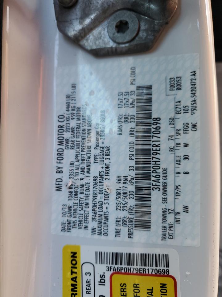 2014 Ford Fusion Se VIN: 3FA6P0H79ER170698 Lot: 93026915