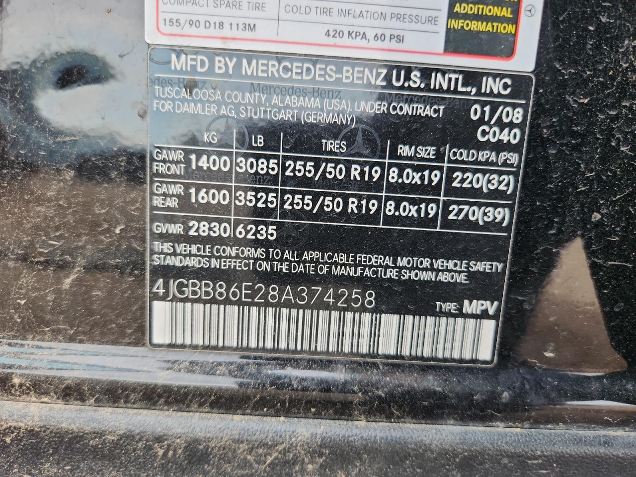 2008 Mercedes-Benz Ml 350 VIN: 4JGBB86E28A374258 Lot: 91446795