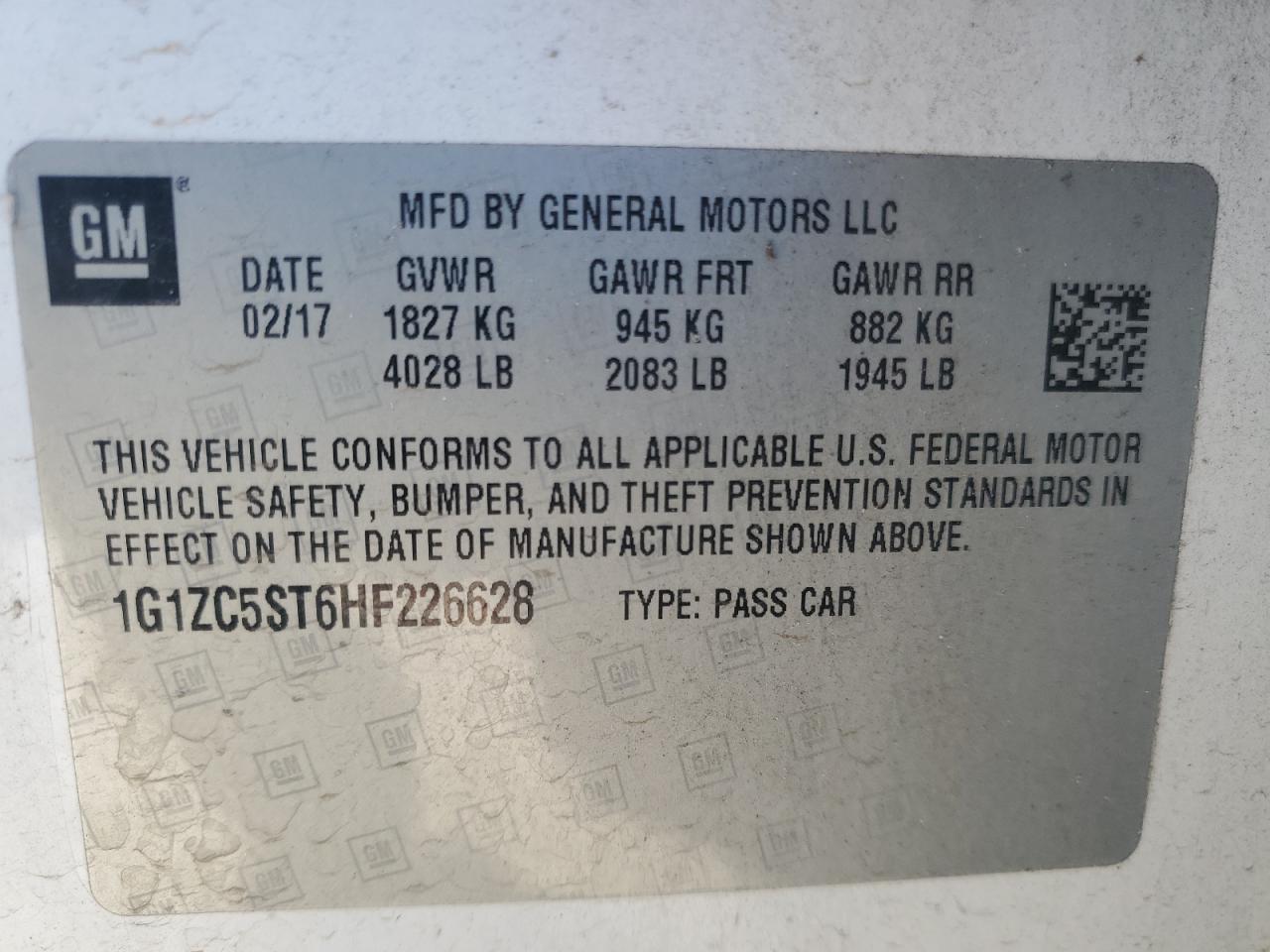 2017 Chevrolet Malibu Ls VIN: 1G1ZC5ST6HF226628 Lot: 92627575