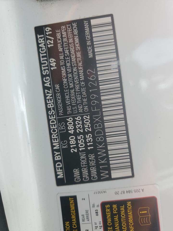 2020 Mercedes-Benz C 300 VIN: W1KWK8DBXLF991262 Lot: 91814185