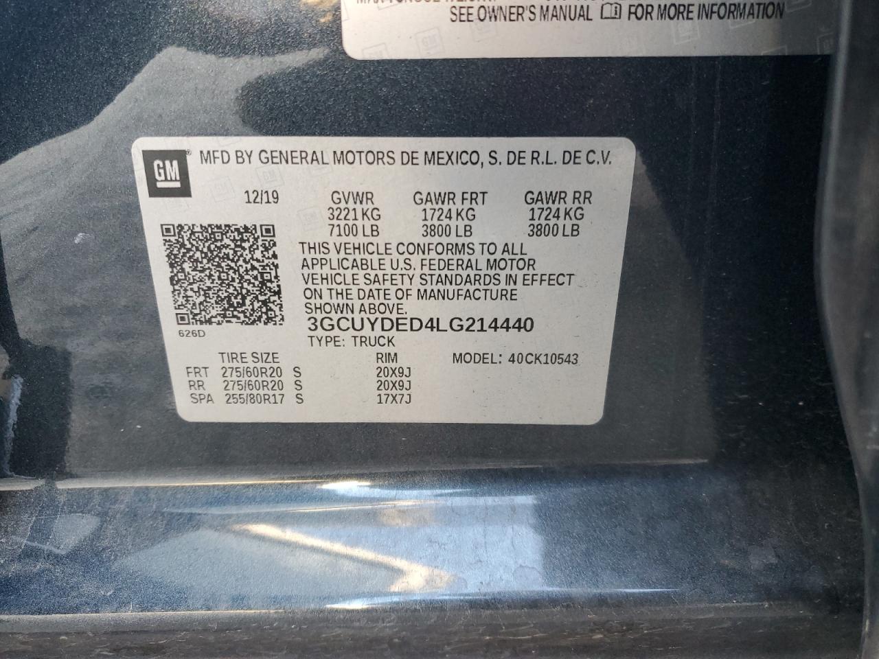 2020 Chevrolet Silverado K1500 Lt VIN: 3GCUYDED4LG214440 Lot: 91181675