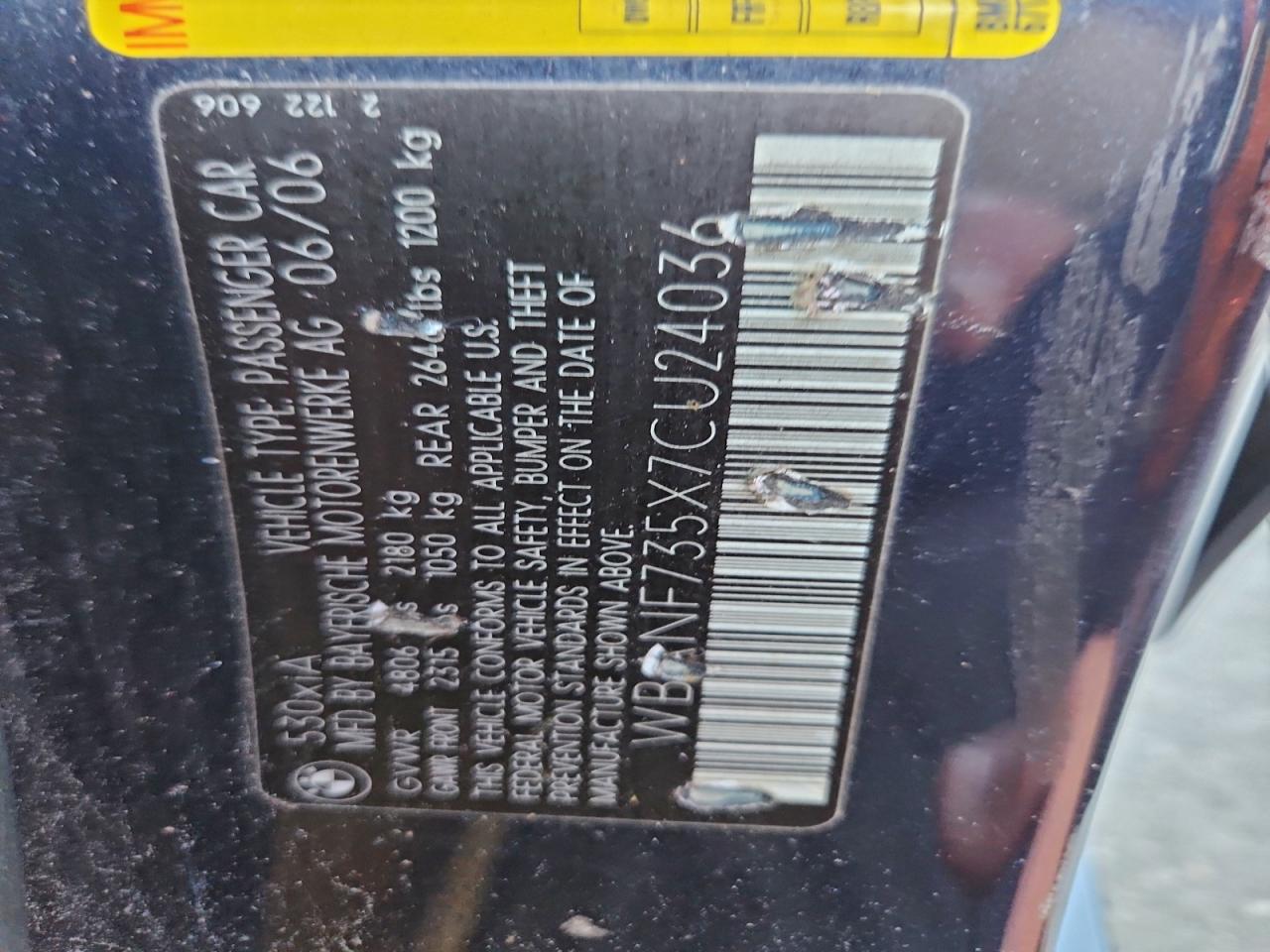 2007 BMW 530 Xi VIN: WBANF735X7CU24036 Lot: 94136195