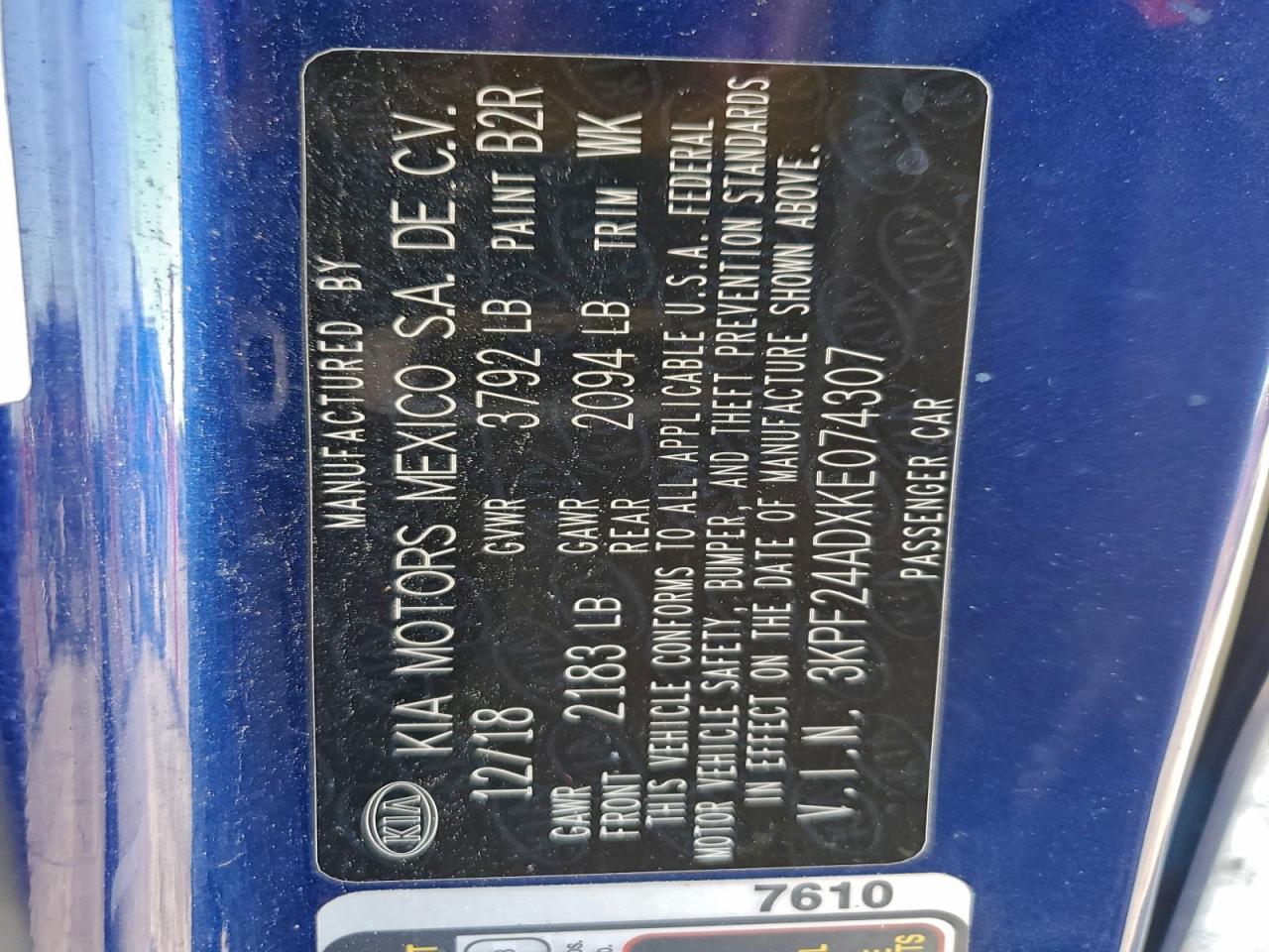 2019 Kia Forte Fe VIN: 3KPF24ADXKE074307 Lot: 94153505