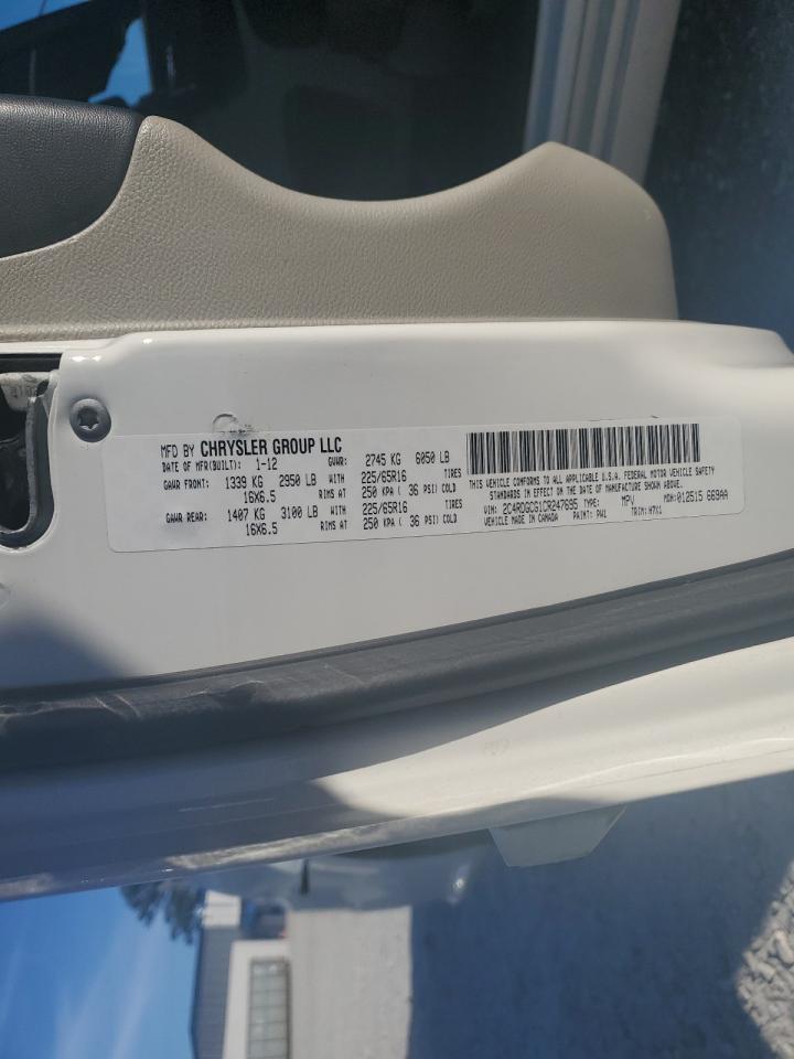 2012 Dodge Grand Caravan Sxt VIN: 2C4RDGCG1CR247695 Lot: 92333565