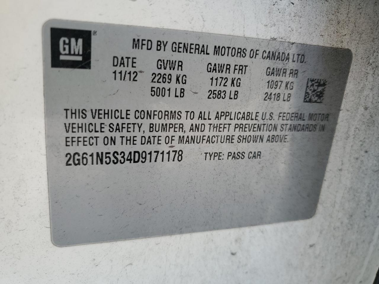 2013 Cadillac Xts VIN: 2G61N5S34D9171178 Lot: 93854445