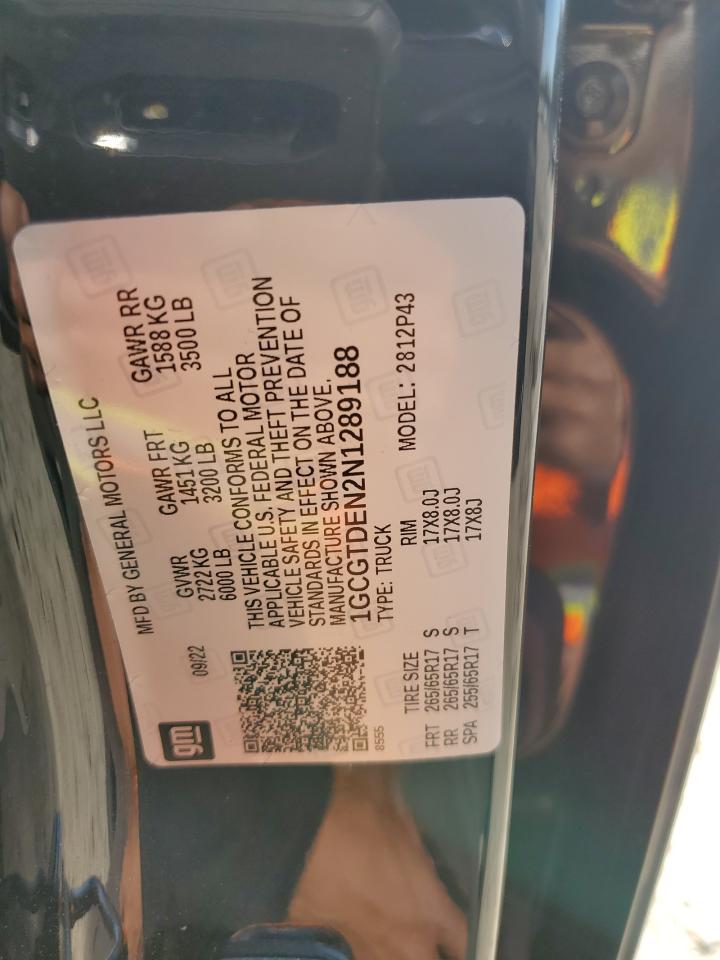 2022 Chevrolet Colorado Z71 VIN: 1GCGTDEN2N1289188 Lot: 92724785