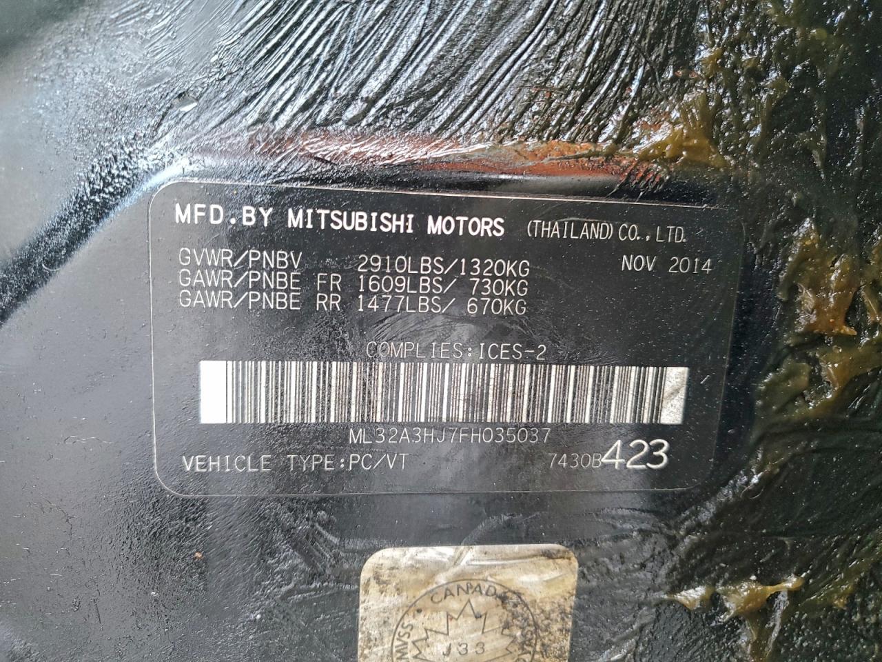 2015 Mitsubishi Mirage De VIN: ML32A3HJ7FH035037 Lot: 93658475