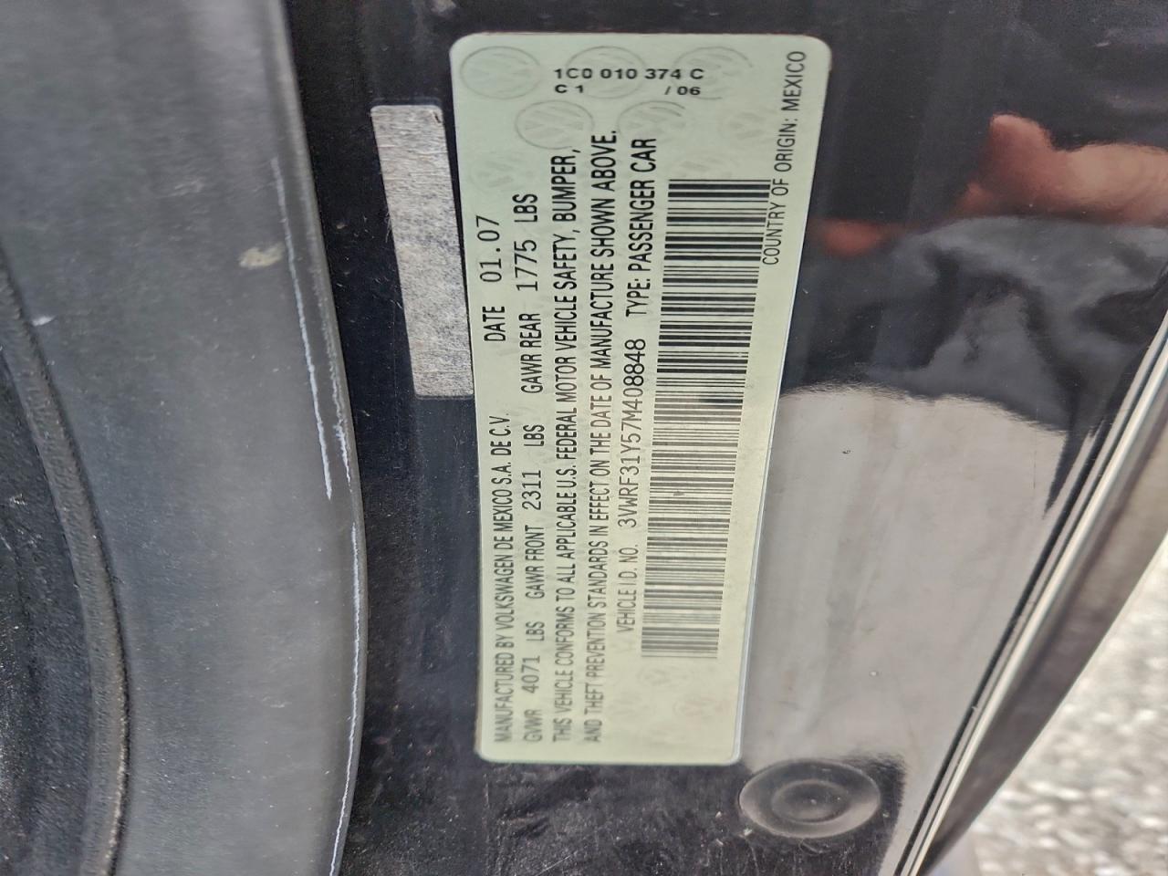 2007 Volkswagen New Beetle Convertible Option Package 1 VIN: 3VWRF31Y57M408848 Lot: 94483405