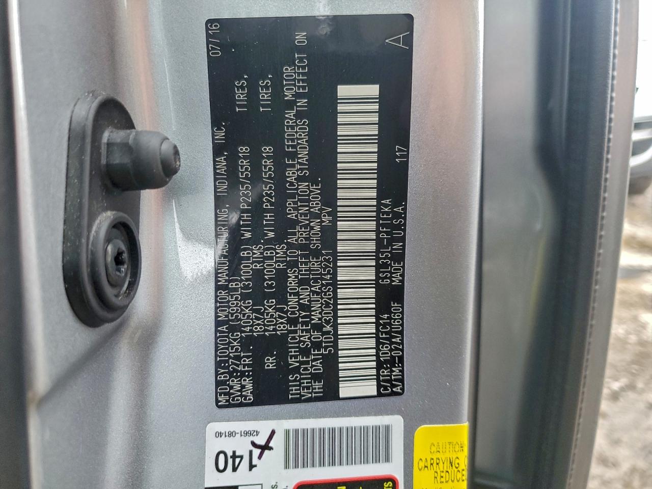 2016 Toyota Sienna Le VIN: 5TDJK3DC2GS145231 Lot: 92191985