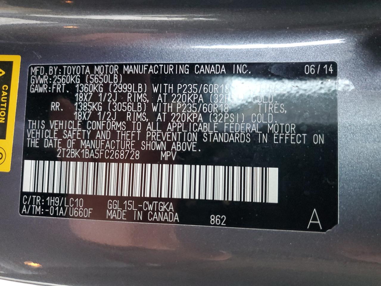 2015 Lexus Rx 350 Base VIN: 2T2BK1BA5FC268728 Lot: 92292455