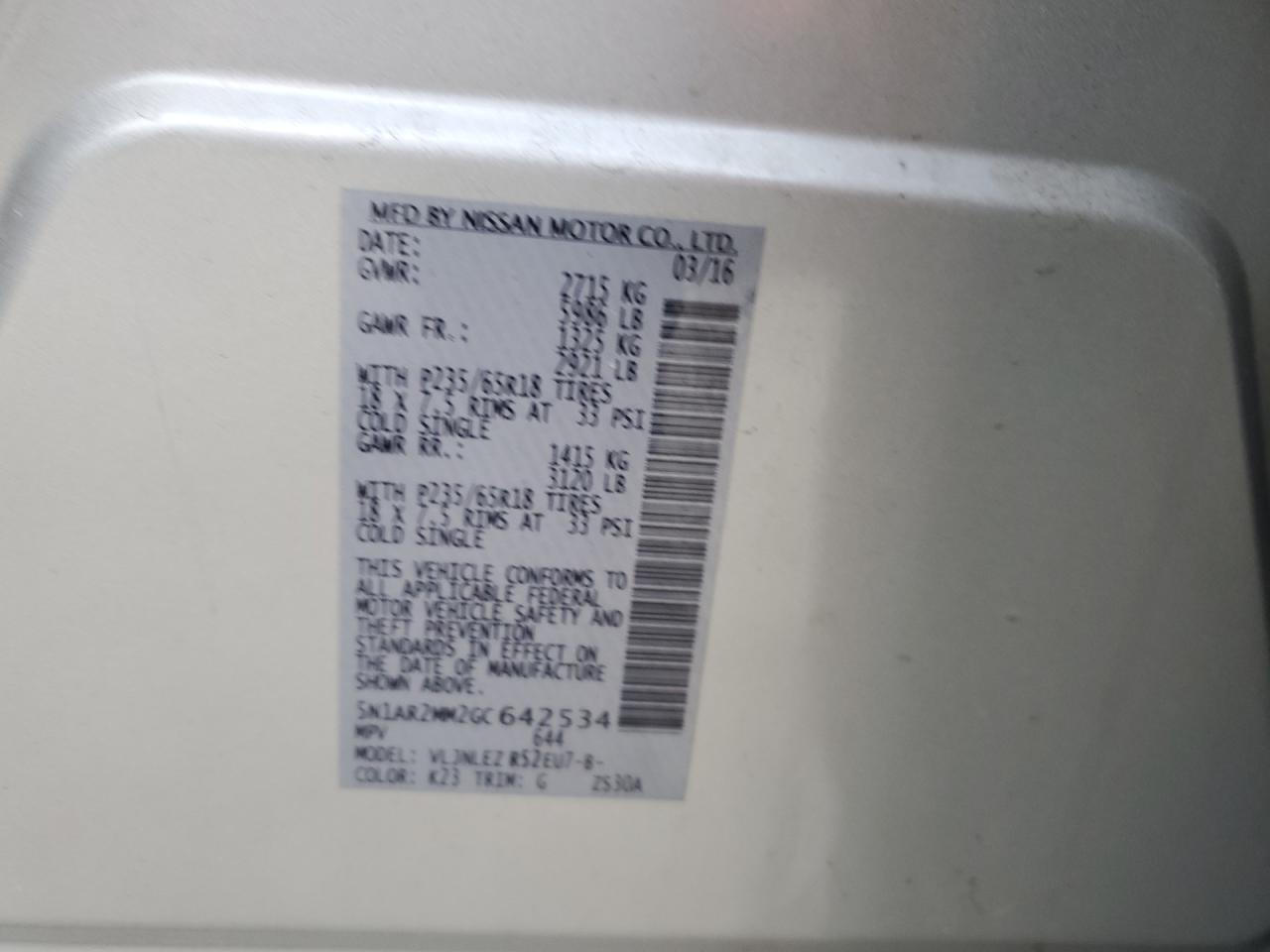 2016 Nissan Pathfinder S VIN: 5N1AR2MM2GC642534 Lot: 92382485