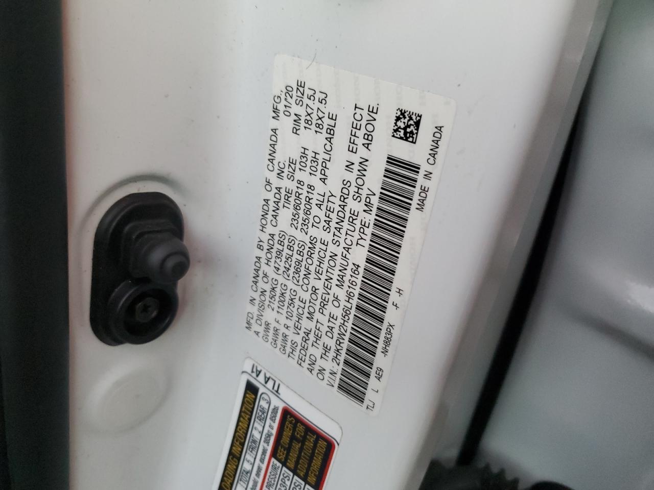 2020 Honda Cr-V Ex VIN: 2HKRW2H56LH616164 Lot: 91439535