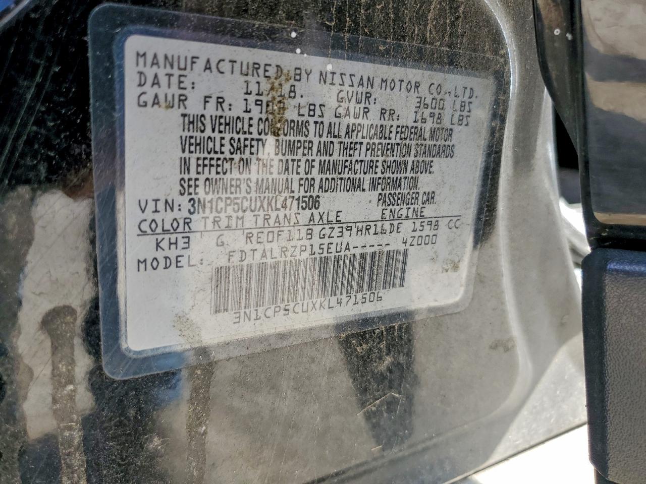 2019 Nissan Kicks S VIN: 3N1CP5CUXKL471506 Lot: 93753975