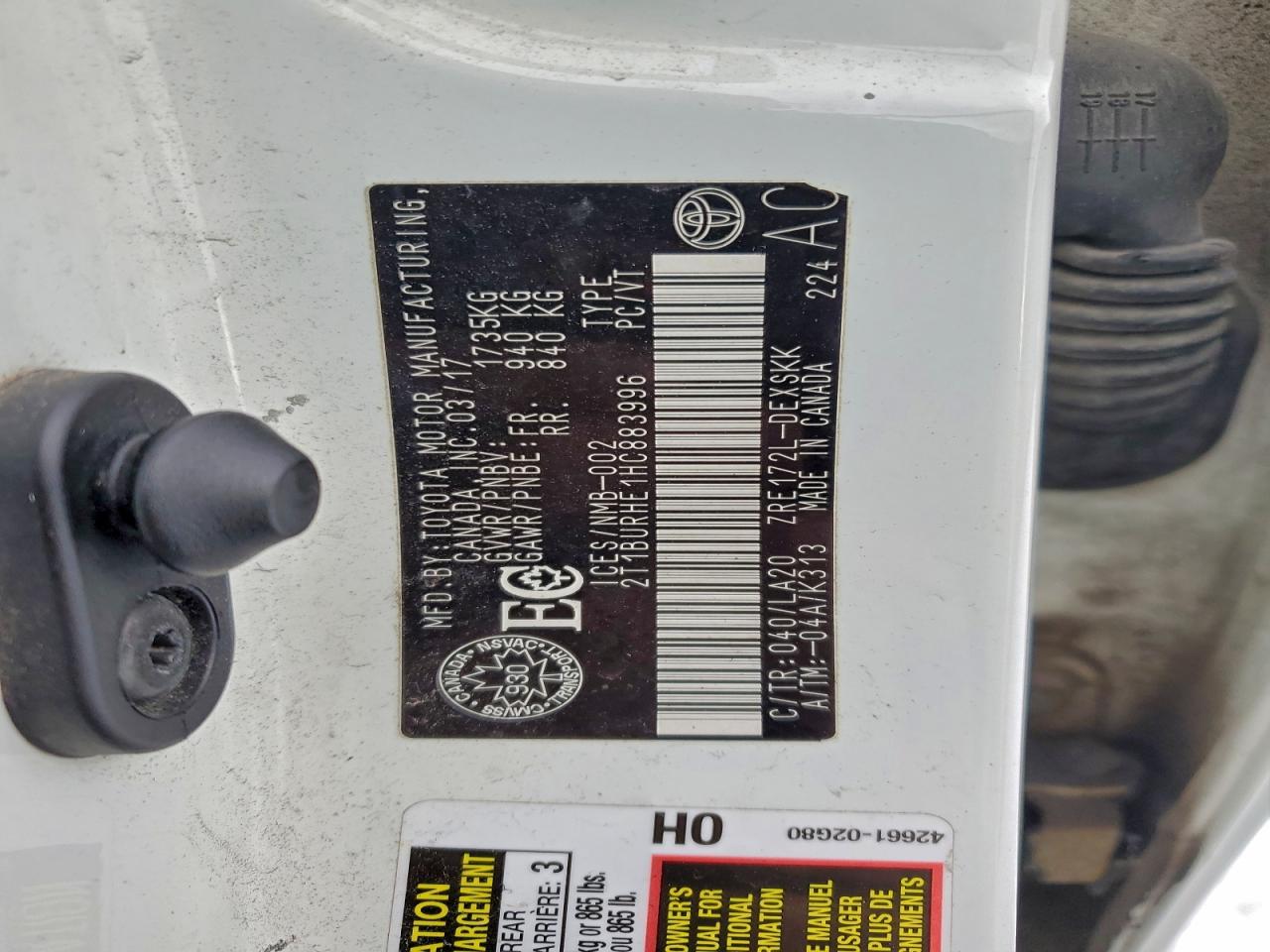 2017 Toyota Corolla L VIN: 2T1BURHE1HC883996 Lot: 93923485