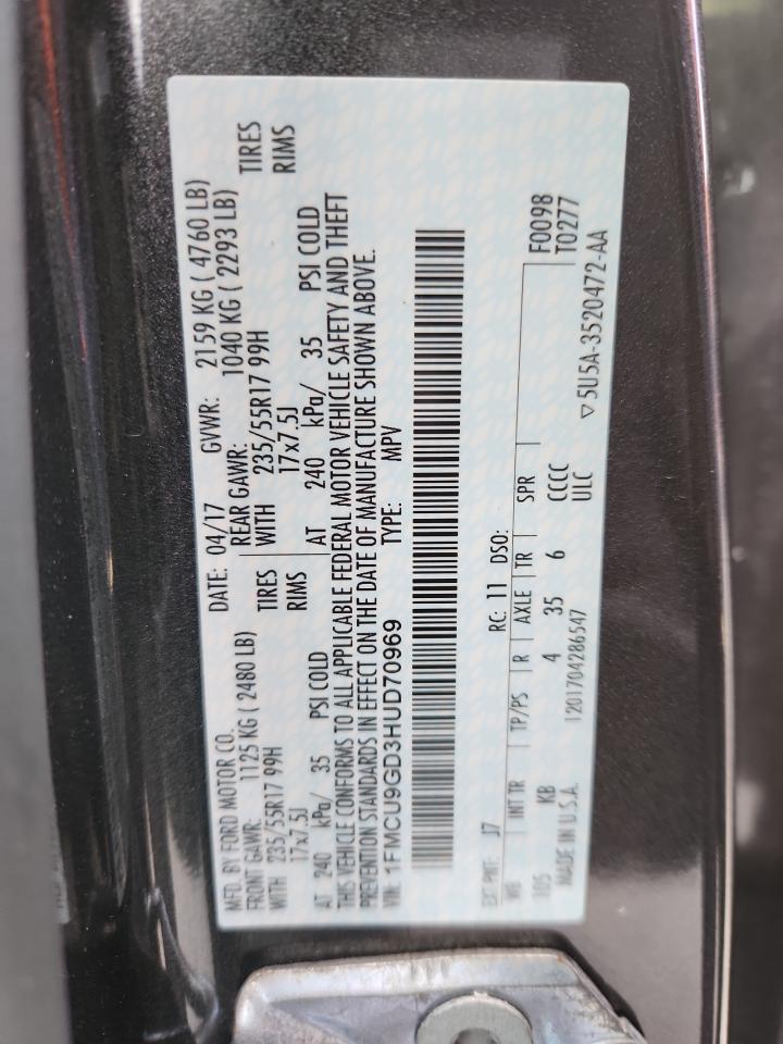 2017 Ford Escape Se VIN: 1FMCU9GD3HUD70969 Lot: 92249205