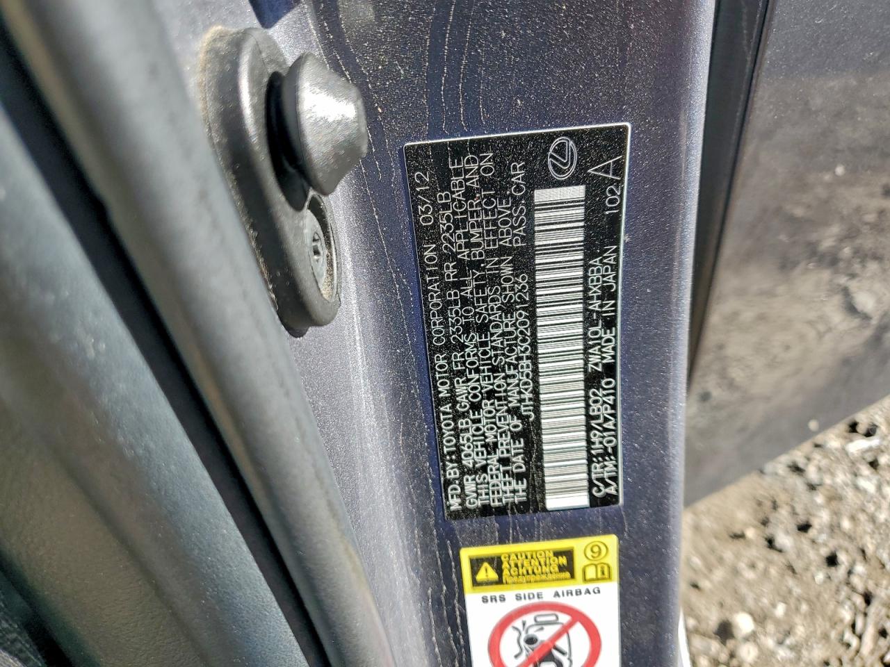 2012 Lexus Ct 200 VIN: JTHKD5BH3C2091236 Lot: 94524325