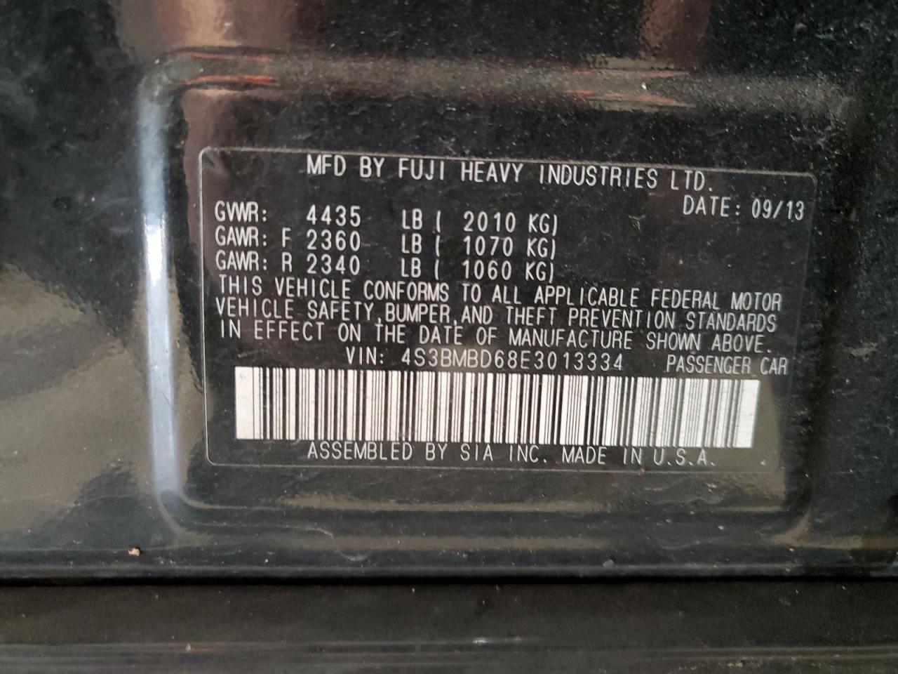 2014 Subaru Legacy 2.5I Premium VIN: 4S3BMBD68E3013334 Lot: 90976165